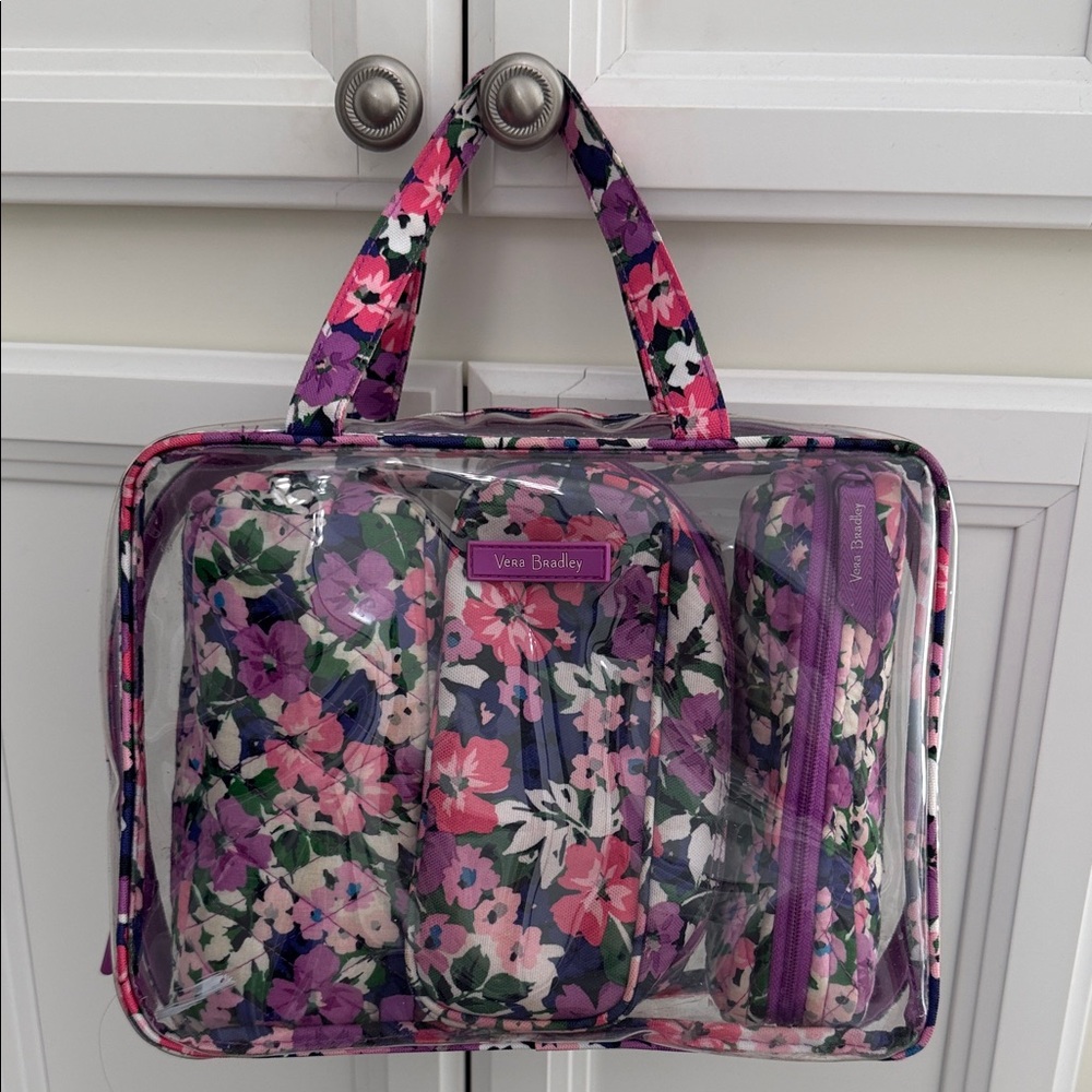 Vera Bradley Floral Cosmetic Bag Set - Purple, Pink, and Black